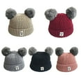 thumbnail image 5 of Toddler Kids Beanie Girl Warm Rib Knitt Hat Multi-Color Ear Double Pom Pom Beanie Hat, 5 of 5