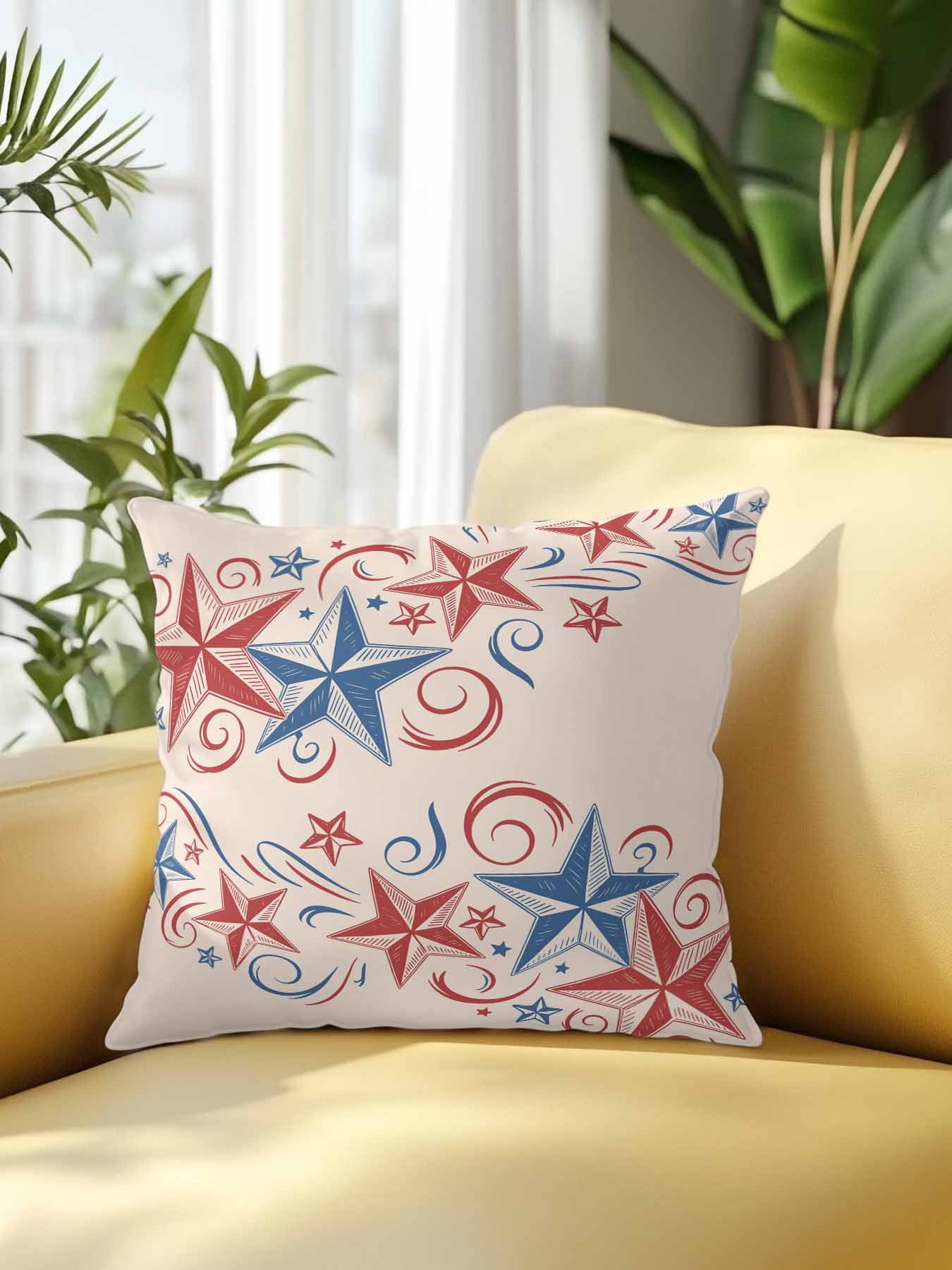 1 Pack Outdoor Pillows Waterproof, American Star Indoor/Outdoor Throw Pillows with Inserts, Blue Red Patriotic 4th of July Classic Tan Decorative Pillow for Patio Furniture Chairs Couch