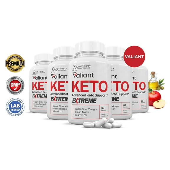 (5 Pack) Valiant Keto ACV Extreme Pills 1675mg Alternative to Gummies Dietary Supplement 300 Capsules