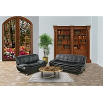 PonLiving Furniture 2 Piece Faux Leather Contemporary Living Room Sofa, Loveseat Set. Black