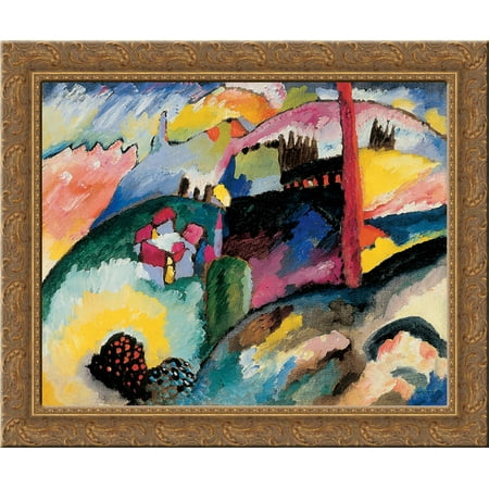 Wood Chimney - Landscape with factory chimney 24x20 Gold Ornate Wood Framed Canvas Art by Wassily Kandinsky