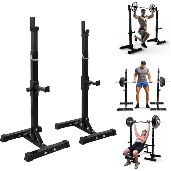 Adjustable Squat Rack Stands Pair of Sturdy Steel Bench Press Rack, Barbell Rack, 40''-66'' 550lbs Max Load Portable Weight Lifting Dumbbell Racks Stands for Home Gym, Black