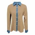 thumbnail image 5 of Dazajoo Waffle Knit Button Down Oversized Tops for Women Casual Long Sleeve Lapel Shirts with Denim Trim,Khaki,XL, 5 of 5