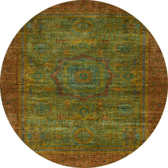 Ahgly Company Machine Washable Indoor Round Abstract Saddle Brown Area Rugs, 8' Round