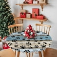 thumbnail image 2 of Round Tablecloth Farmhouse Vintage Elastic Edge Fitted Pet Dog Paws Wood Texture Plastic Table Cover,Waterproof Oil Proof for Dinner,Outdoor, Picnic, 55"- 60" DIA Tables Blue, 2 of 9