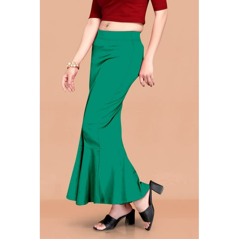 eloria Rama Green Soft Comfy Pleated Saree Silhouette Saree Shapewear Flare  Petticoat for Women Lycra Cotton Blended Petticoat Skirts for Women Shape