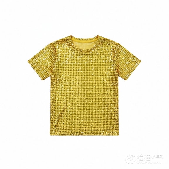 YUQIN Girls Sequin Tops Short Sleeve Party Top Dance Shirt Stage Performance Sparkly Glitter Tee Shirts For Kids Round Neck Blouses Classic Versatile Wear