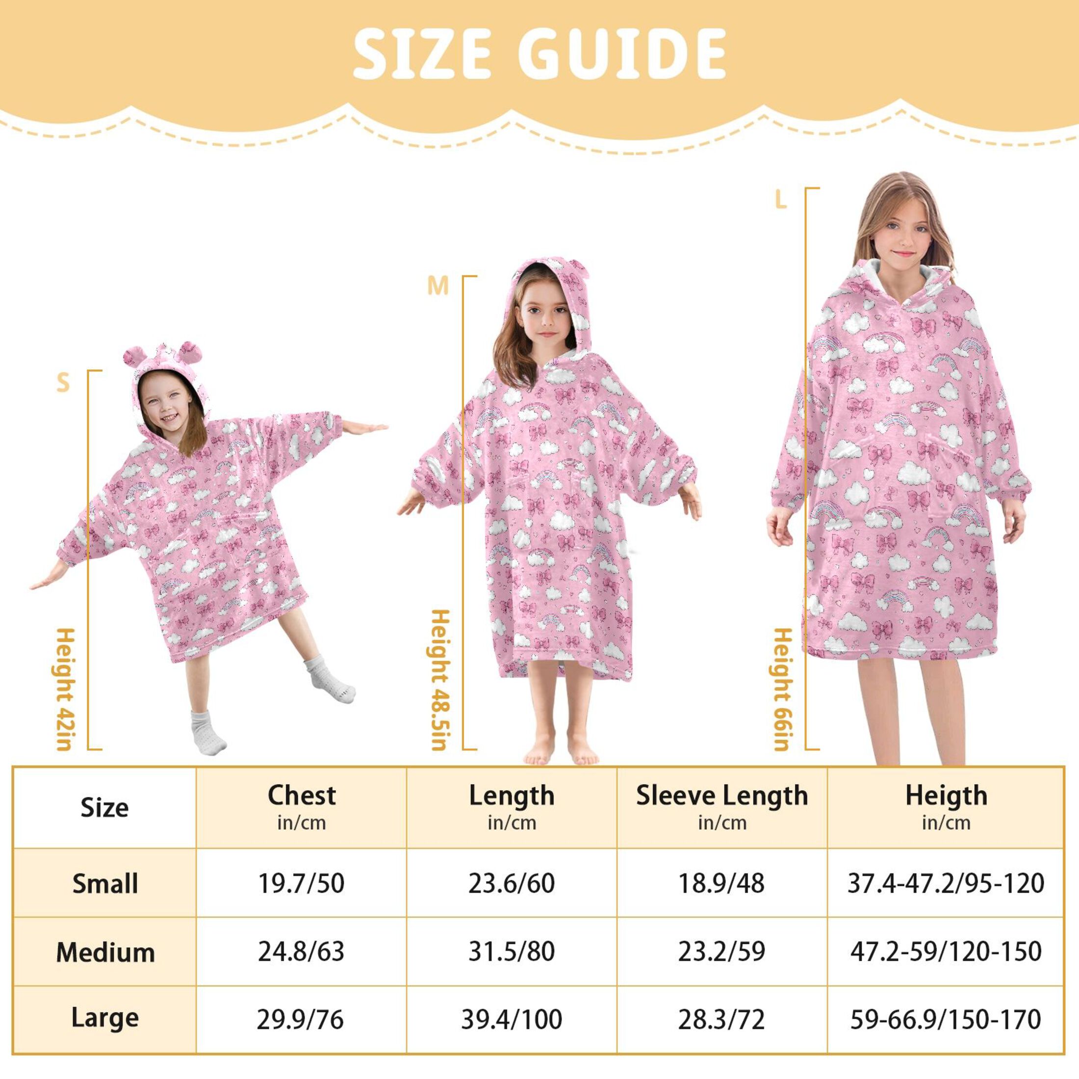 Wearable Blanket Hoodie for Kids Clouds Love Rainbow Bow Flannel Hooded Blanket with Pockets and Sleeves Suitable for Boys and Girls