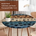 thumbnail image 4 of Navy Blue Brown Round Tablecloth, Fitted Table Cover with Elastic for 45"-54" Round Tables, Rustic Farmhouse Dog Paw Vintage Table Cloth Outdoor Indoor Dinning Party Waterproof Tablecloths, 4 of 7