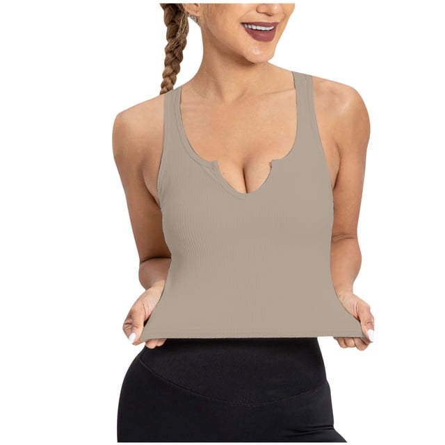 Womens Fashionable Casual Short-sleeved Solid Color Sleeveless V-neck Top