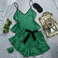 thumbnail image 3 of Conjunto de pijama de seda helada para mujer: pantalones cortos con tirantes y lazo liso, ropa fina para estar por casa, tallas S-XL, 3 of 4