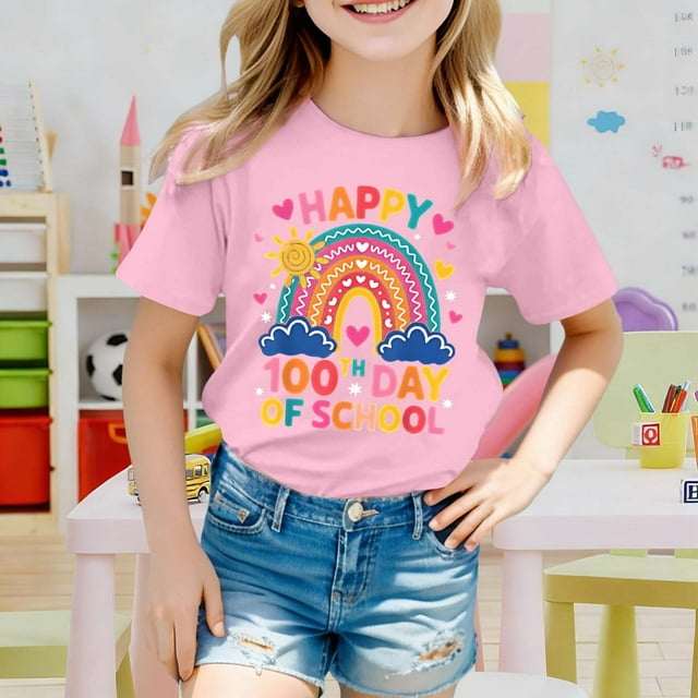 T-shirt à Manches Courtes Décontracté pour Filles avec Imprimé Dessin Animé Mignon Col Rond Léger Haut d'Été pour Enfants et Adolescents