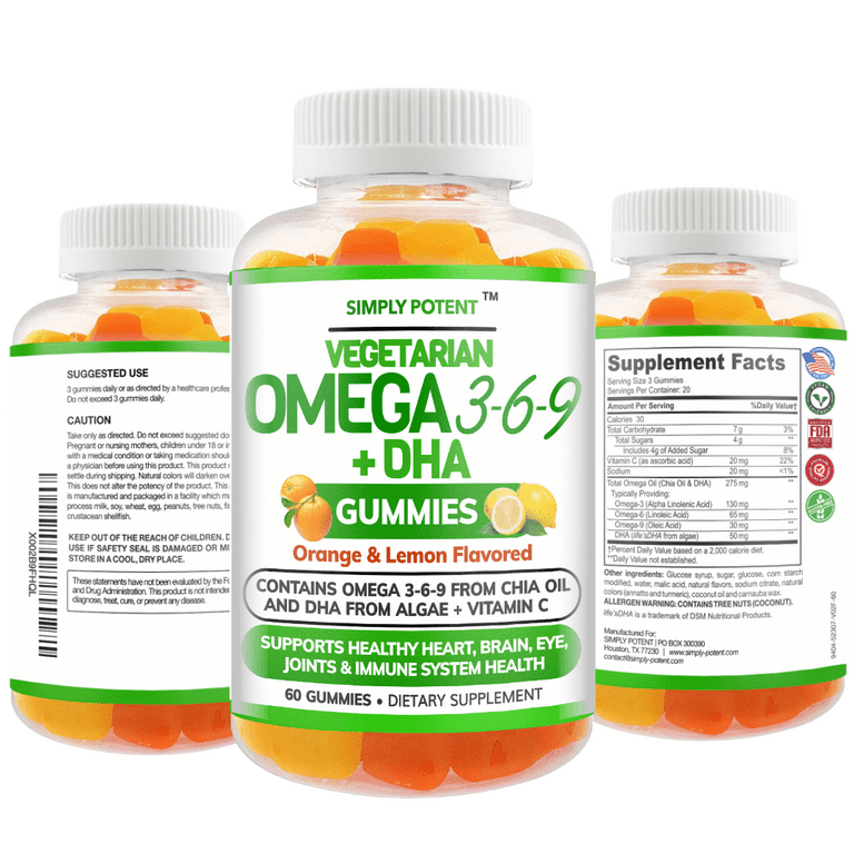 Omega 3 Fish Oil Gummies No Fish No Krill Burpless Vegetarian Omega DHA Gummy Chewable Gluten Free Omega 3 6 9 Supplement for Men Women Kids