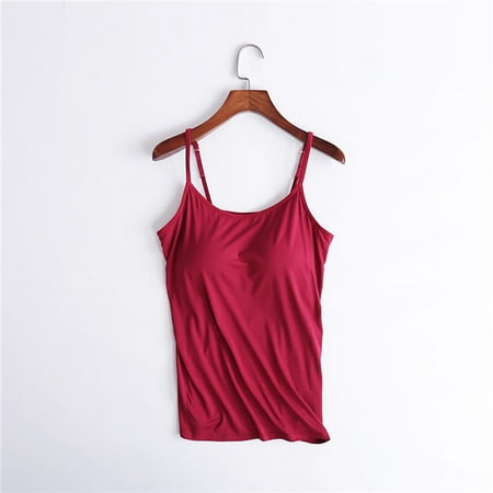 Rciityk Built In Bra Tank Tops for Women With Support Casual Round Neck Suspender Solid Color Chest Pad No Steel Ring Cup Outer Wear Bottom Underwear Yoga Sports Tank Top - Summer Savings Clearance