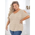thumbnail image 6 of SHOWMALL Plus Size Tunic for Women Cold Shoulder Top Cream Leopard 4X Blouse Short Sleeve Clothing V Neck Shirts Summer Clothes, 6 of 7