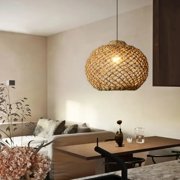 LittleGlovo Woven Rattan Pendant Light,Hand-Woven Water Plants Rattan Chandelier Boho Wicker Coastal Retro Ceiling Chandelier Lighting