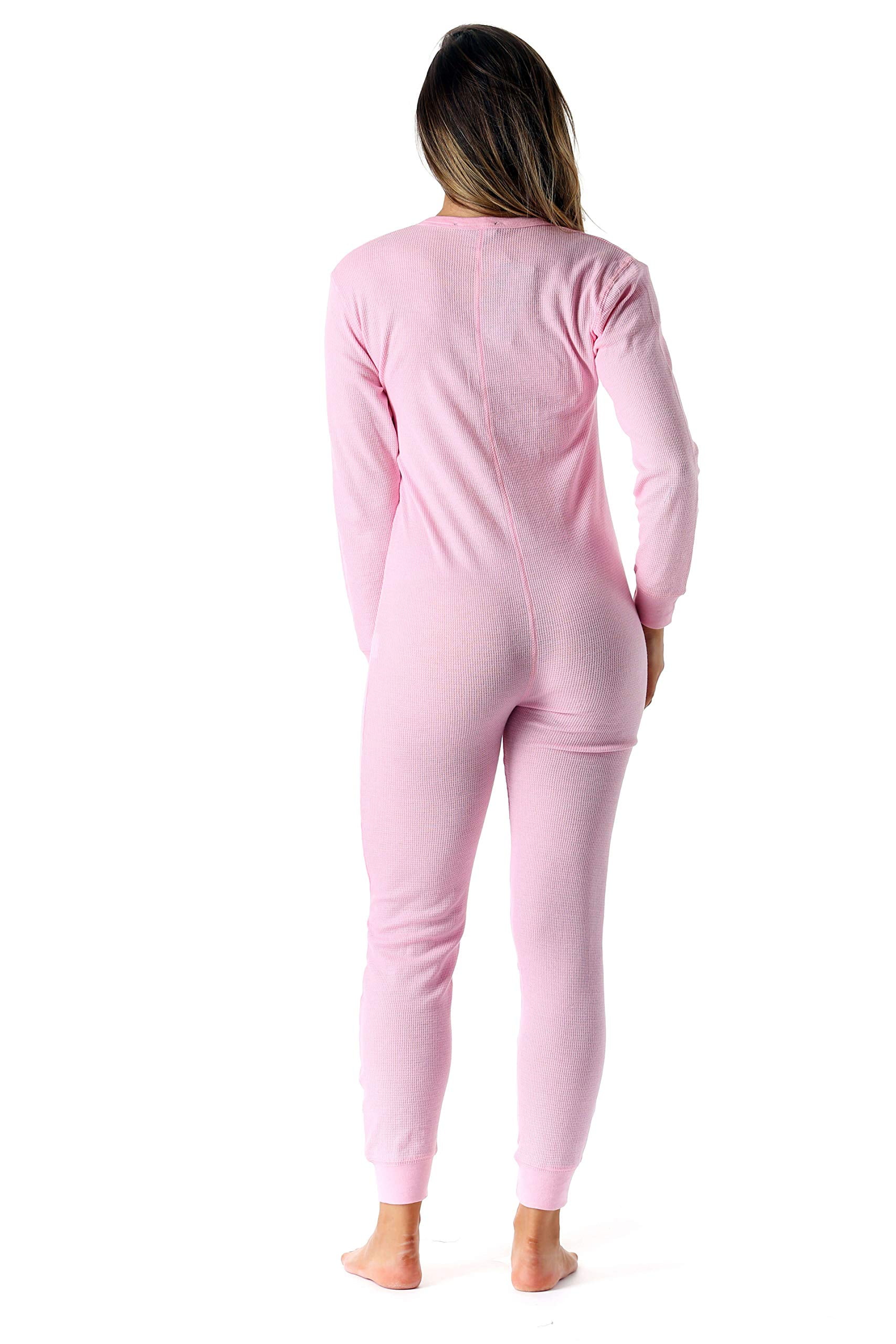 #followme Women's Thermal Henley Onesie - Soft and Cozy Union Suit for Winter Sleepwear and Lounging (Pink, XX-Large)
