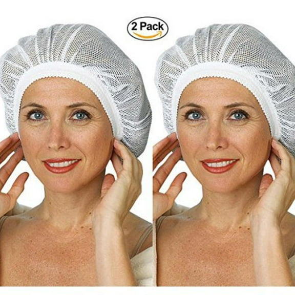 Mesh Bonnet Protective Night Cap for Curly or Frizzy Hair Protection, 2-Pack comes with FREE Eyeglass Pouch (White)