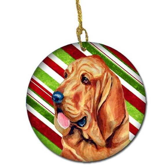 Bloodhound Candy Cane Holiday Christmas Ceramic Ornament