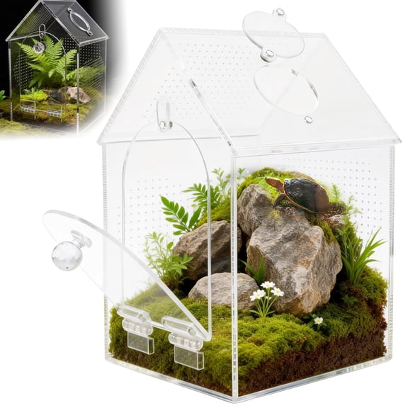 Ikoopy Jumping Spider Enclosure Warp Proof Seamless Acrylic Tarantula Terrarium Front Opening Spider Habitat with Feeding Port for Praying Mantis Hermit Crab Snail Micro Reptile (4.72x4.72x7.87 inch)