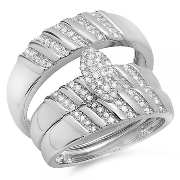 0.40 Carat (ctw) Round Diamond Men & Women's Engagement Ring Trio Bridal Set