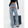 thumbnail image 3 of EMMIOL Women's BOSTON Letter Print Baggy Boyfriend Jeans, High Rise Dark Wash Wide Leg Vintage Y2K Denim Pants Suitable for Independence Day, 3 of 7