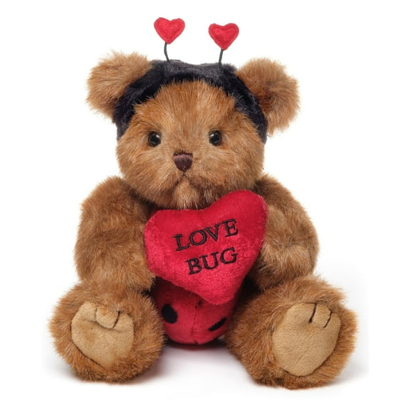 Bearington Love Bug Stuffed Animal Teddy Bear Holding Heart, 10 inch