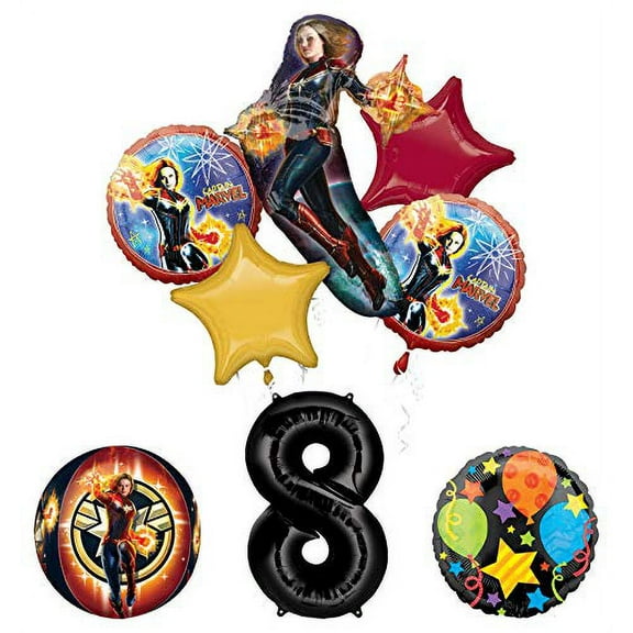 Captain Marvel 8th Birthday Party Supplies Jubilee and Orbz Balloon Bouquet Decorations