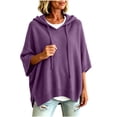 thumbnail image 4 of Nugftut Plus Size Hooded Sweaters for Women Poncho 3/4 Batwing Sleeve Loose Knitted Hoodie Pullover Sweaters, 4 of 6