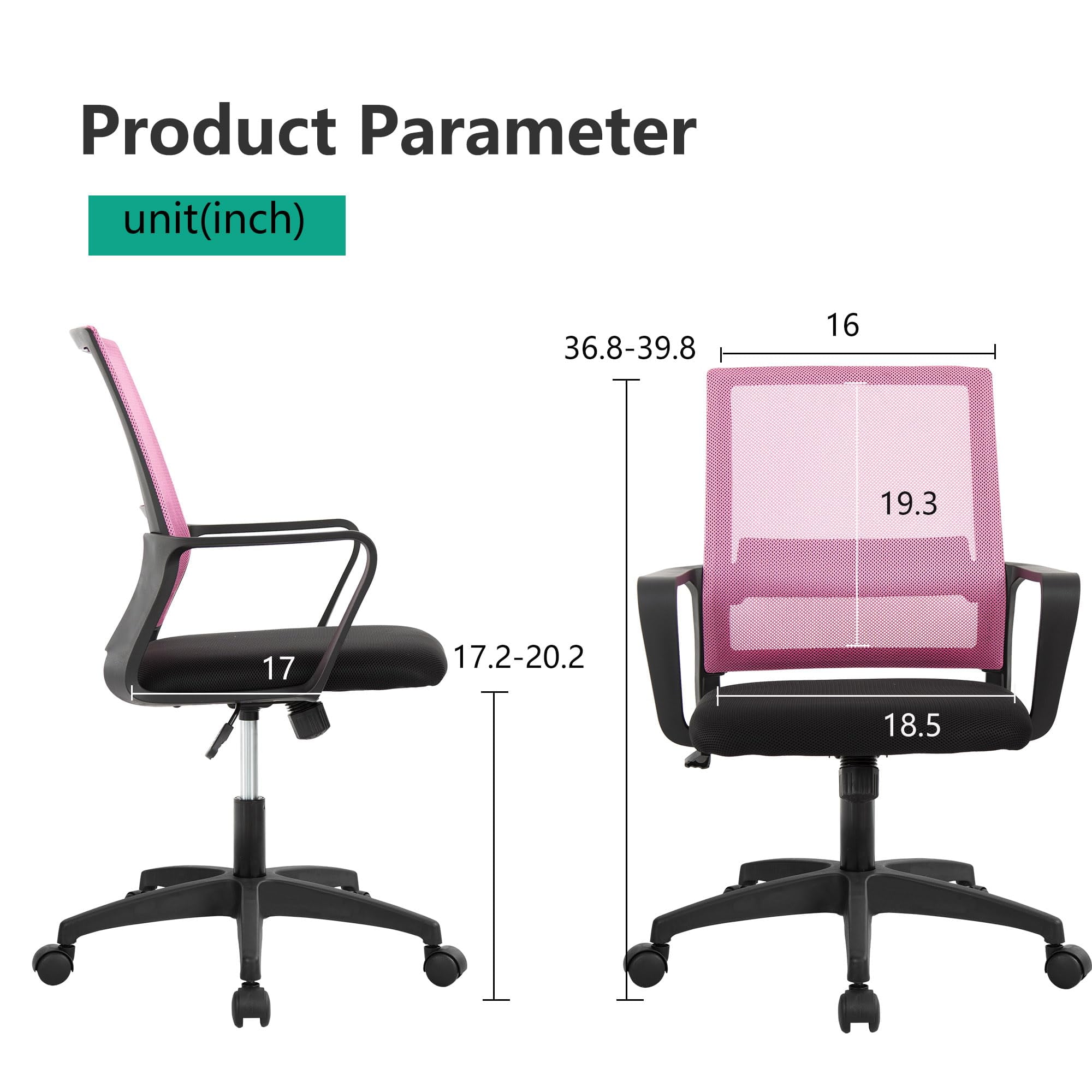 YRLLENSDAN Mesh Office Chair with Wheels Rolling Desk Chair with Arms Mesh Computer Chair for Adults Conference Room Chair Study Chair Adjustable Height,Pink