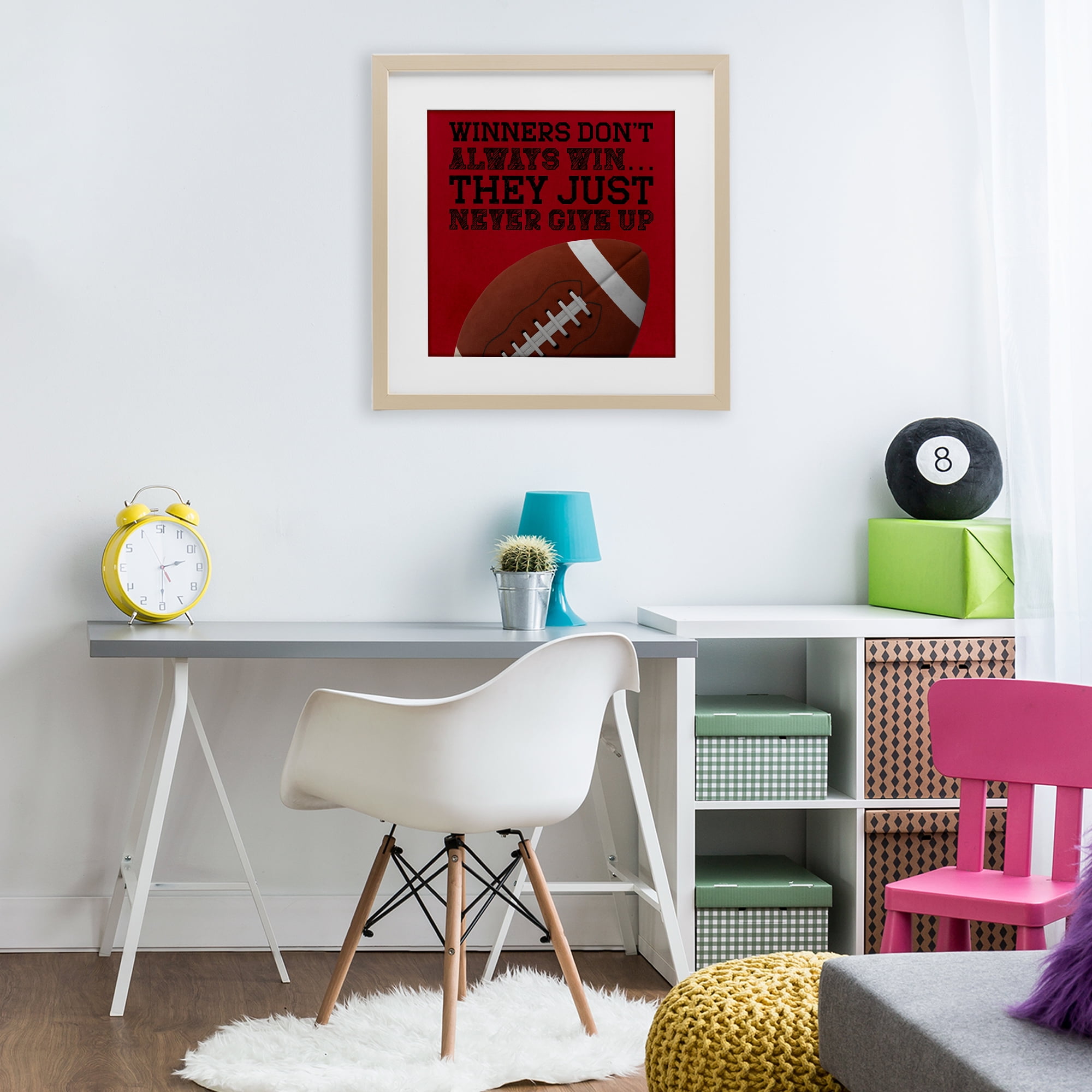 Winners Never Give Up Birch Framed Print Under Glass, design by Marcus Prime
