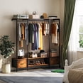 thumbnail image 4 of Simple Hogar Perchero Para ropa, Closet Armables Para Ropas, Closet de Madera, Montado en la Pared Rack Para Ropas, Organizador de Ropa Viene con dos Cajones de Tela,32 * 156 * 160CM (Color Retro), 4 of 7