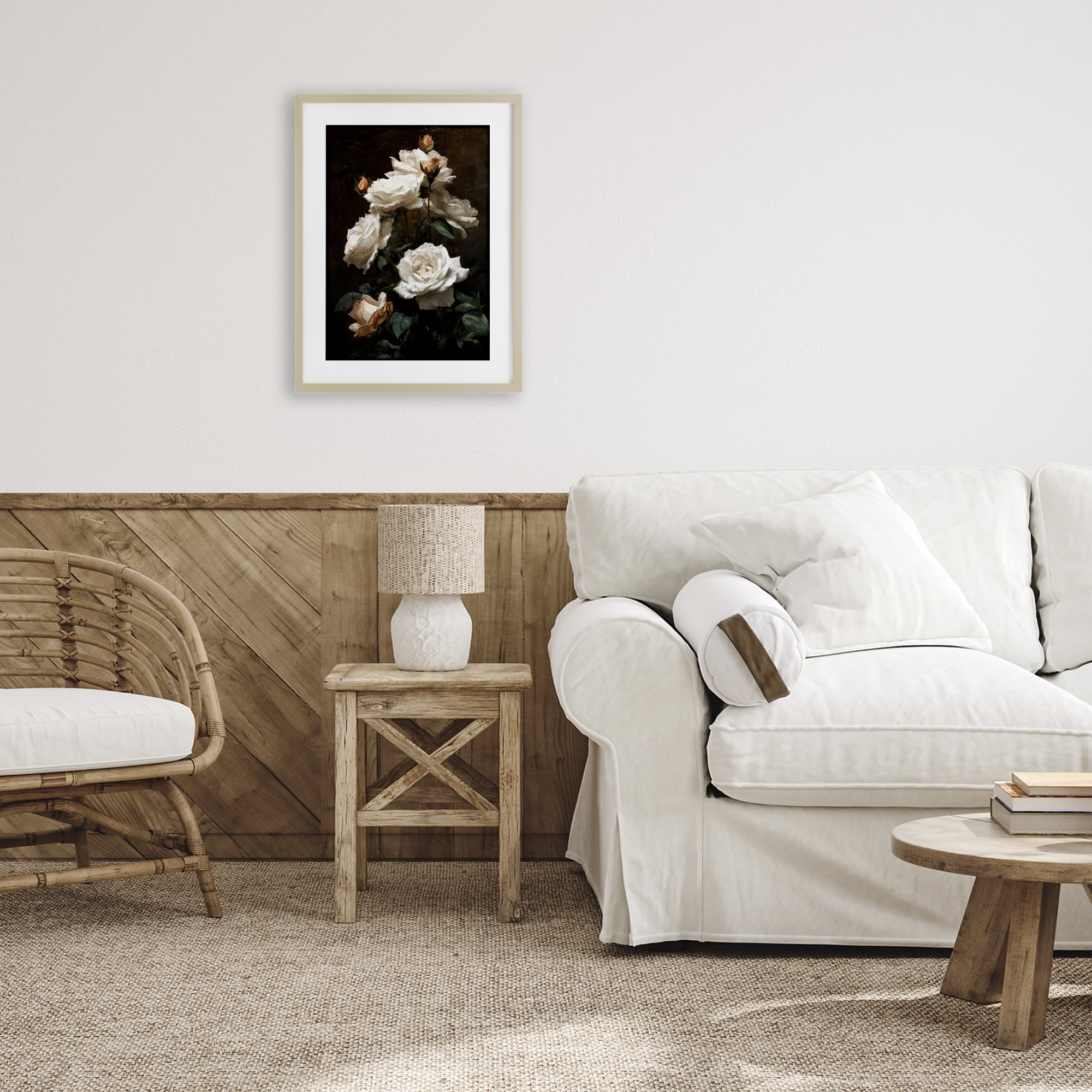 Stupell Industries Tower of White Roses Birch Framed Print Under Glass, design by Petal Prints Design