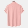 thumbnail image 4 of Button Down Short Sleeve Shirts for Men Summer Casual Solid Cotton Linen Lapel Neck Beach Shirts Pink S, 4 of 5