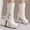 White, variant on Women Platform Knee High Boots Buckle Strap Wide Calf Pull On Boots Chunky High Heel Round Toe Leather Tall Shoes Fashion Dress Boots Platform for Women Block High Heels Combat Boots