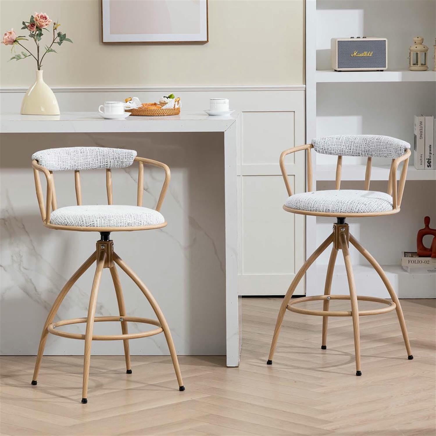 Demi Bonn 34" Counter Height Bar Stools Set of 2, Fabric Cover Swivel Barstools with Back, Kitchen Island Countertop Chairs for Dining Room, Beige