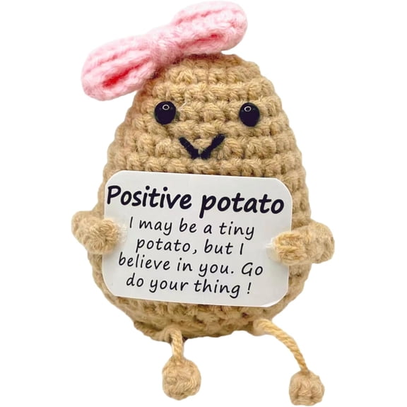 Mini Funny Positive Potato, 3 Inch Knitted Doll With Card for Cheer Up Gifts and Party Decorations, Cute Crochet Doll for Birthday Gifts