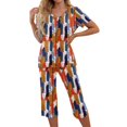 thumbnail image 3 of Womens Pajama Set 2026 Lounge Vintage Floral Printed Plus Size Short Sleeve and Capri Trousers Sets with Pockets, 3 of 7