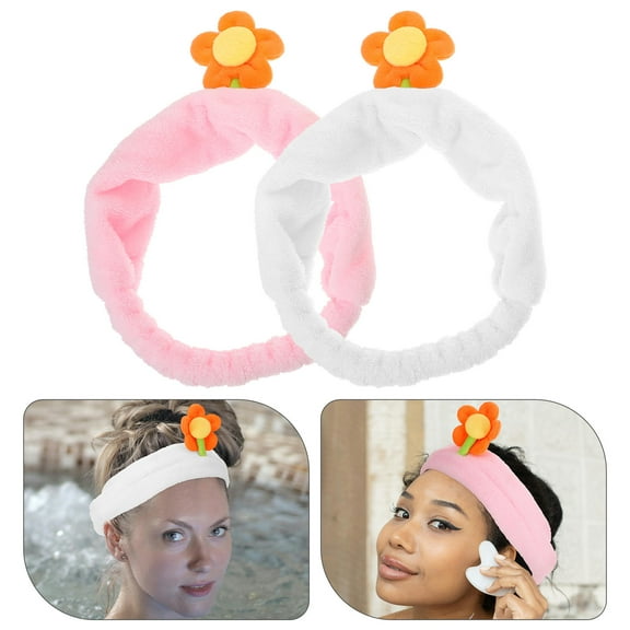 NICEXMAS 2Pcs Assorted Color Womens Headband Plush Flower Hair Band for Spa