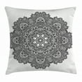 thumbnail image 1 of Lotus Throw Pillow Cushion Cover, Ornamental Mandala with Lace Pattern Featured Mixed Flower Petals Indian Folk Design, Decorative Square Accent Pillow Case, 18 X 18 Inches, Black White, by Ambesonne, 1 of 1
