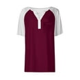 thumbnail image 4 of Yigetop Short Sleeve Henley Shirts for Women, Womens Fashion Short Sleeve Tops Basic Tunic T Shirts Casual Button Down Half Sleeve Blouses Tshirts Shirts for Women Wine 2XL, 4 of 5