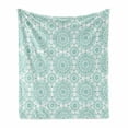 thumbnail image 1 of Oriental Soft Flannel Fleece Throw Blanket, Mandala Oriental Image with Ivy Swirl Lace Like Detailed Artwork Print, Cozy Plush for Indoor and Outdoor Use, 50" x 60", Aqua and White, by Ambesonne, 1 of 6