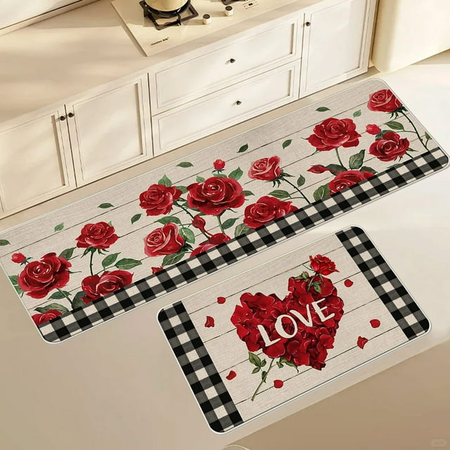 Valentine's Kitchen Entrance Mats, Non-Slip Rubber Doormats, Waterproof Textured Design, for Home Living, Entryway Protection, Stain-Resistant, Modern Decor, Bathroom Door Mats Set Hzhnb