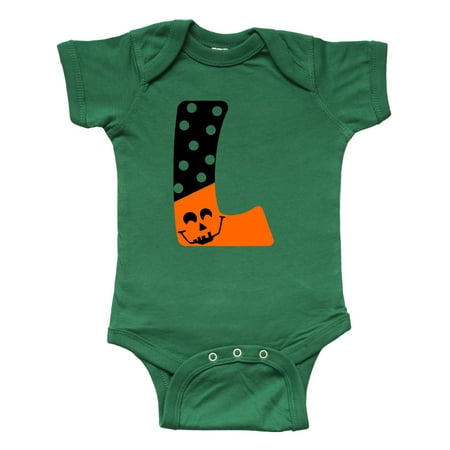 

Inktastic Halloween L Intial with Jack O Latern Face and Polka Dots Gift Baby Boy or Baby Girl Bodysuit