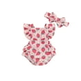 thumbnail image 2 of Aojekbee Baby Girls Summer Romper Flying Sleeve Tiered Ruffle Floral Romper with Headband, 2 of 10