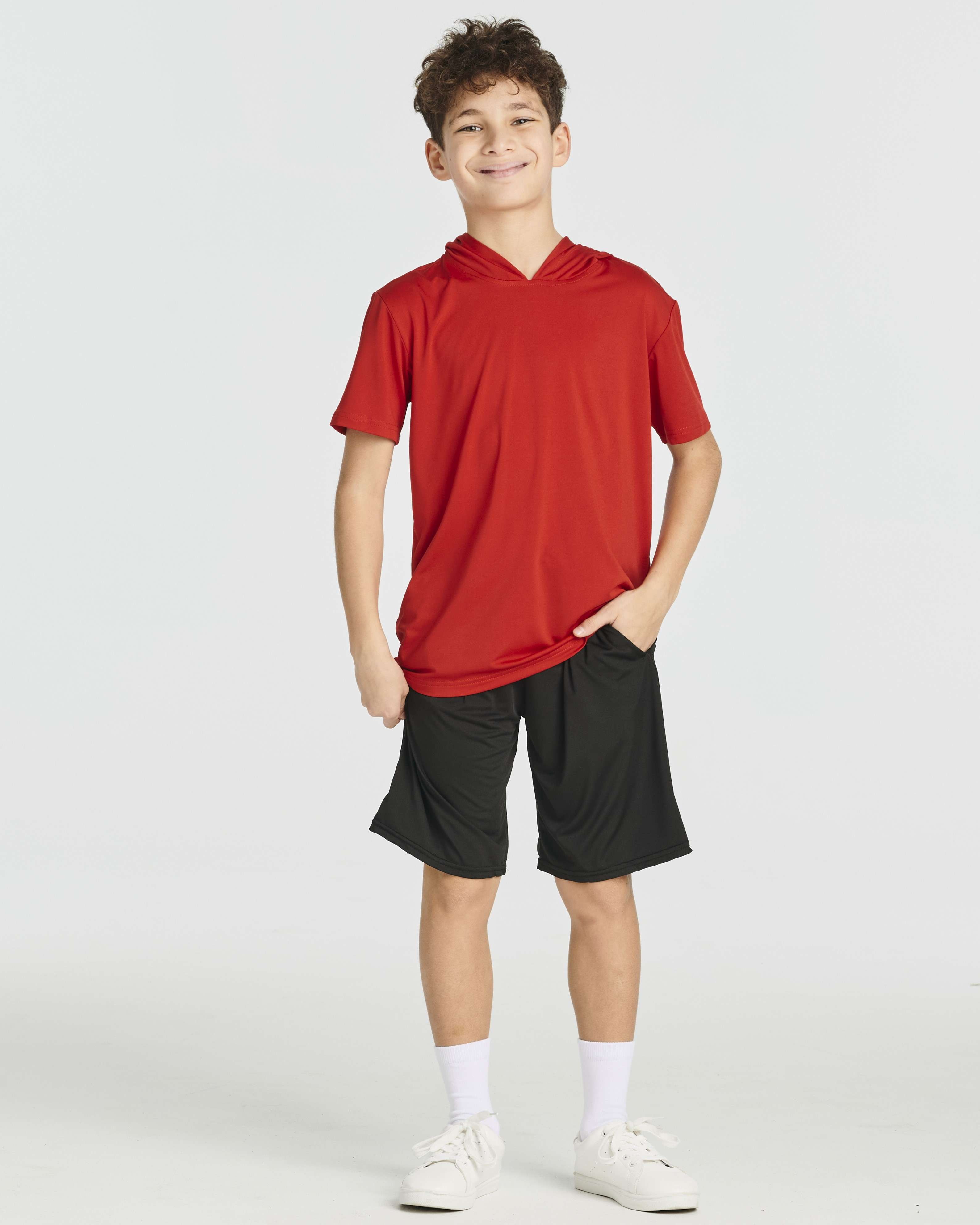 Real Essentials 3 Pack: Boys Dry-Fit Youth Teen Active Athletic Short Sleeve Workout Hoodie - Hooded Pullover Shirts