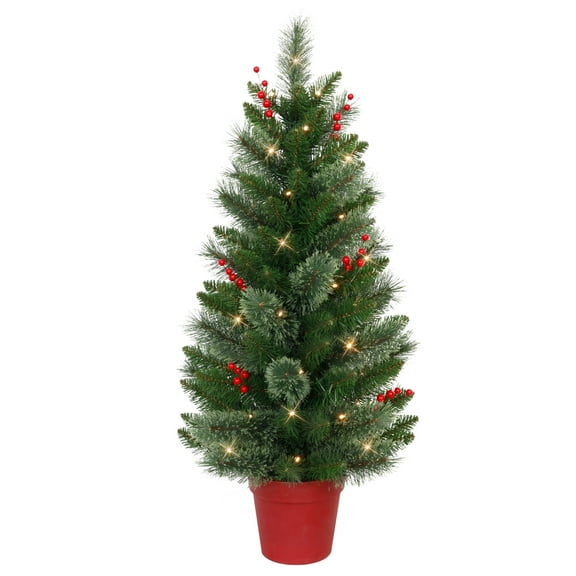 Set of 2, 3.5 ft. Pre-Lit Decorated Artificial Potted Christmas Trees