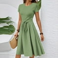 thumbnail image 2 of WTOBBY Women's Summer Casual Floral Print Belted Dress Short Sleeve Round Neck Elegant Office Wear,Light Green XL, 2 of 4