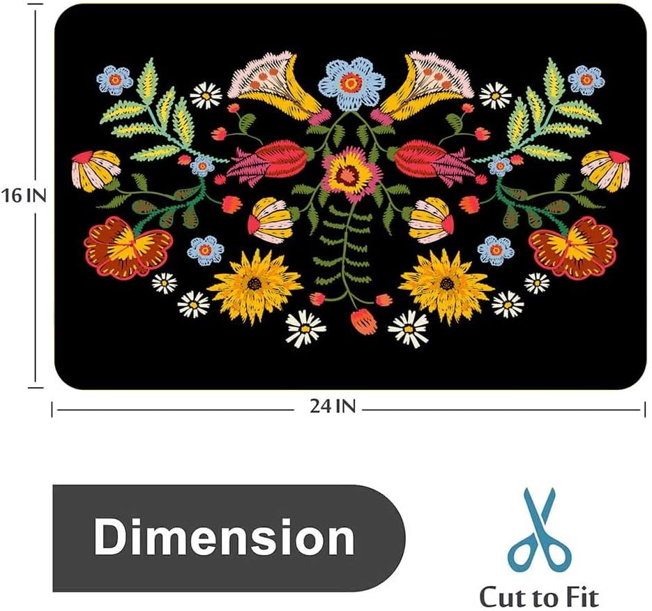 Embroidery Ethnic Pattern Colorful Bath Rugs 16x24 Inch Non Slip Bath Mat Quick Dry Absorbent Thin Bath Rug Fit Under Door Washable Bath Floor Rugs for Bathroom Bathtub Shower Sink,Multi 2