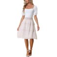 thumbnail image 2 of INSPIRE CHIC Women's Floral Skirts Summer Chiffon Smocked Elastic Waist A-Line Below Knee Length Ruffle Tiered Skirt S White1, 2 of 6